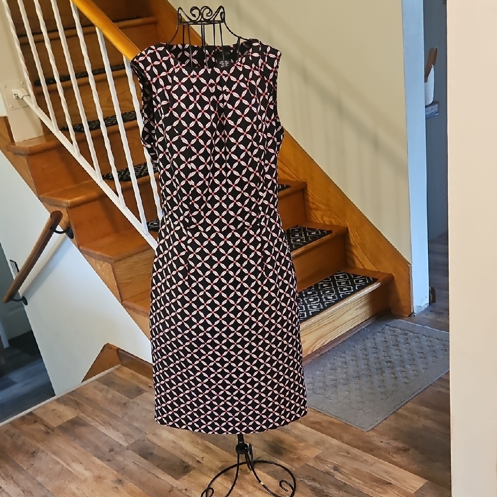 👗East 5th Black, Pink and White Sheath Midi Dress